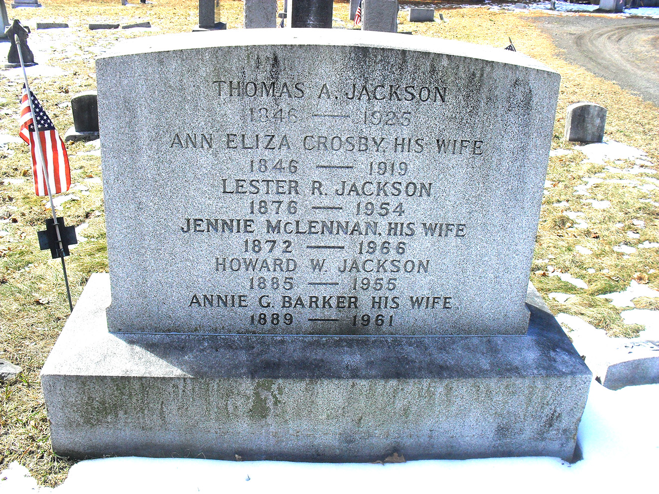 Photo of headstones/Jennie McLennan 1872-1966 hdstn Sth Hadley Falls cem MA